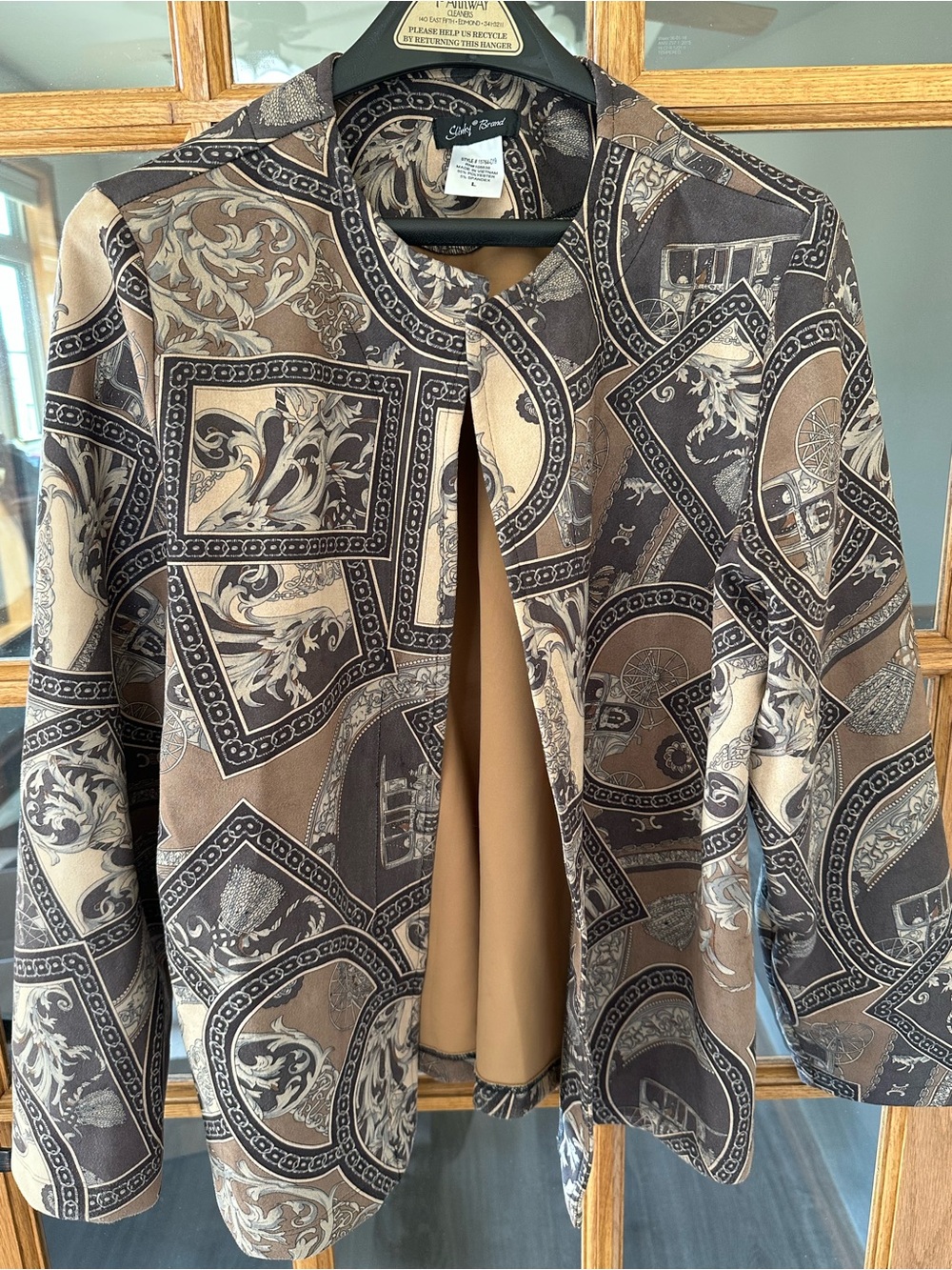 Slinky Brand Brown, Black & Cream Printed Open Blazer